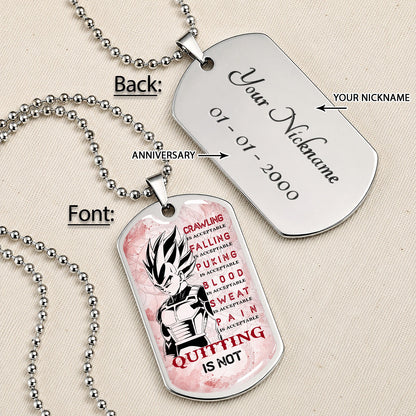 Personalized Dragon Ball Vegeta Dog Tag Necklace - Motivational Quote “Quitting Is Not” Stainless Steel Pendant - Anime Gift for DBZ Fans - DRDL014