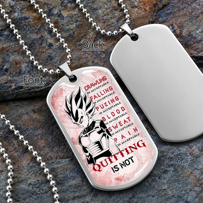 Personalized Dragon Ball Vegeta Dog Tag Necklace - Motivational Quote “Quitting Is Not” Stainless Steel Pendant - Anime Gift for DBZ Fans - DRDL014