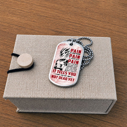 Personalized Dragon Ball Vegeta Dog Tag Necklace - Motivational Quote “Pain Is Your Friend” Stainless Steel Pendant - Anime Gift for DBZ Fans - DRDL017