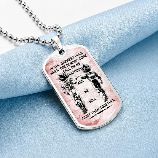 Custom Dragon Ball Goku & Vegeta Brother Dog Tag Necklace - Motivational Quote "Call On Me Brother"  Stainless Steel Pendant - Anime Gift for DBZ Fans - DRDL040