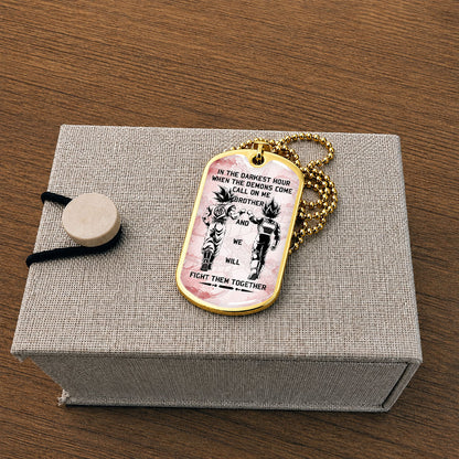 Custom Dragon Ball Goku & Vegeta Brother Dog Tag Necklace - Motivational Quote "Call On Me Brother"  Stainless Steel Pendant - Anime Gift for DBZ Fans - DRDL040