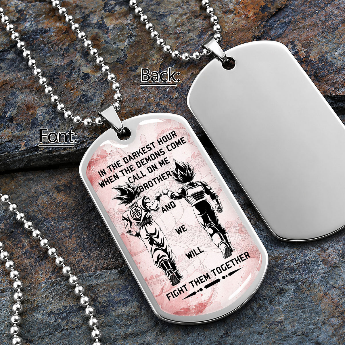 Custom Dragon Ball Goku & Vegeta Brother Dog Tag Necklace - Motivational Quote "Call On Me Brother"  Stainless Steel Pendant - Anime Gift for DBZ Fans - DRDL040