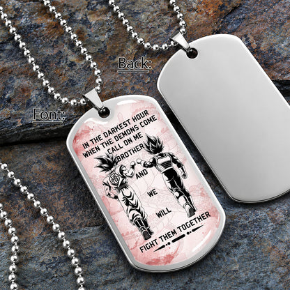 Custom Dragon Ball Goku & Vegeta Brother Dog Tag Necklace - Motivational Quote "Call On Me Brother"  Stainless Steel Pendant - Anime Gift for DBZ Fans - DRDL040