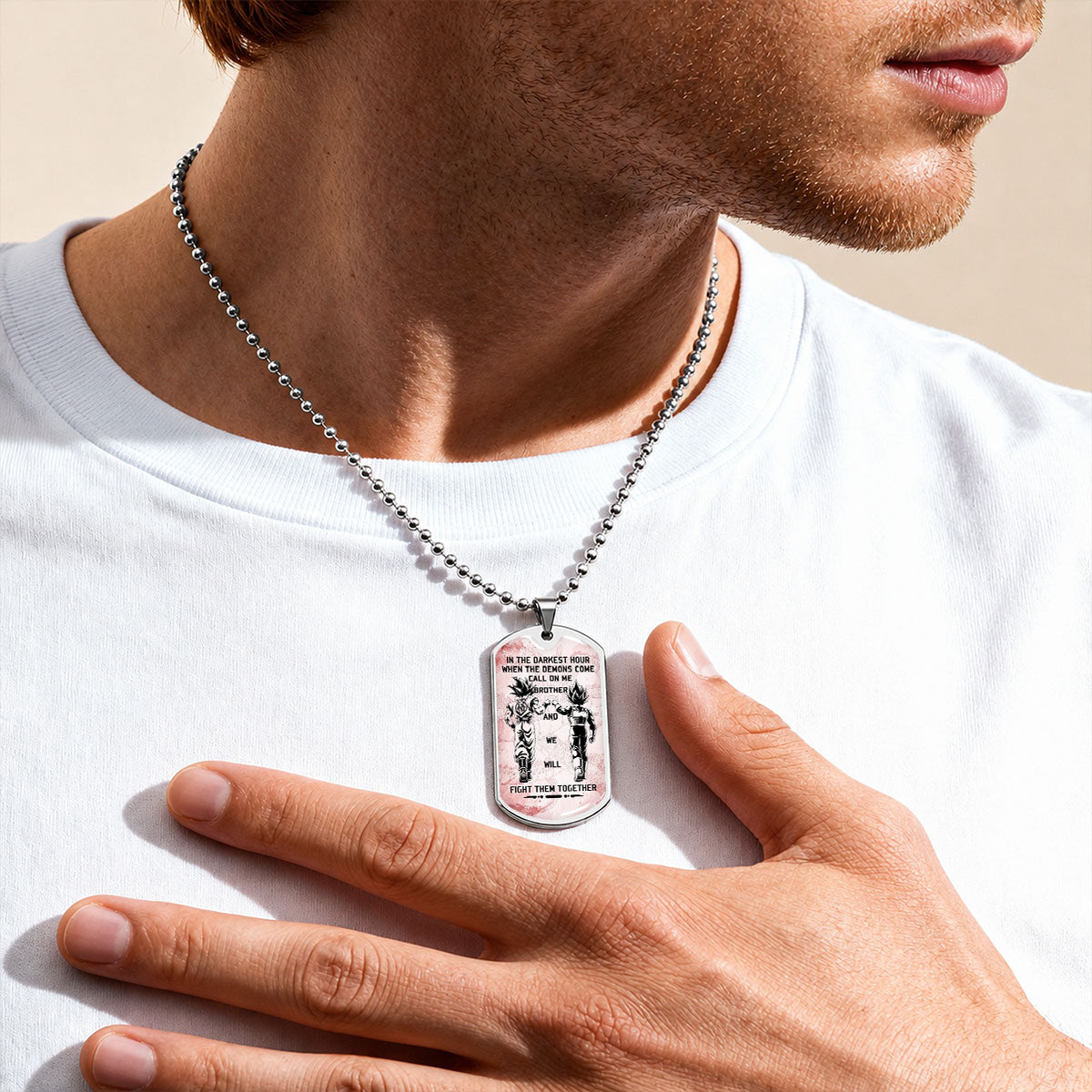 Custom Dragon Ball Goku & Vegeta Brother Dog Tag Necklace - Motivational Quote "Call On Me Brother"  Stainless Steel Pendant - Anime Gift for DBZ Fans - DRDL040