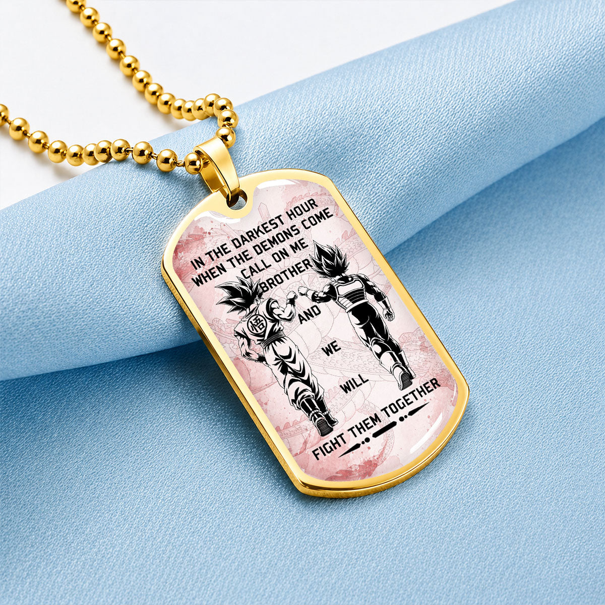 Custom Dragon Ball Goku & Vegeta Brother Dog Tag Necklace - Motivational Quote "Call On Me Brother"  Stainless Steel Pendant - Anime Gift for DBZ Fans - DRDL040