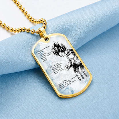 Custom Dragon Ball Vegeta Dog Tag Necklace - Motivational Quote “7 Virtues of a Warrior & 5 Keys to Health” Stainless Steel Pendant - Gift for DBZ Fans - DRDL043