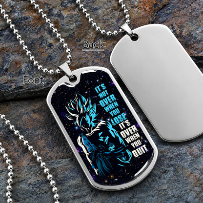 Custom Dragon Ball Saiyan Blue Goku Dog Tag Necklace - Motivational Quote “It's Not Over When You Lose” Stainless Steel Pendant - Gift for DBZ Fans - DRDL048