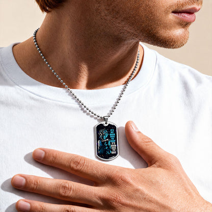 Custom Dragon Ball Saiyan Blue Goku Dog Tag Necklace - Motivational Quote “It's Not Over When You Lose” Stainless Steel Pendant - Gift for DBZ Fans - DRDL048