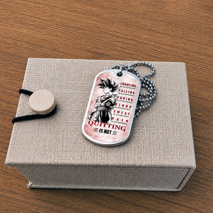 Personalized Dragon Ball Goku Dog Tag Necklace - Motivational Quote “Quitting Is Not” Stainless Steel Pendant - Anime Gift for DBZ Fans - DRDL055