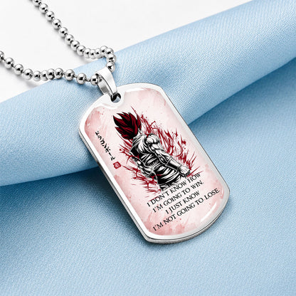 Custom Dragon Ball Saiyan God Vegito Dog Tag Necklace - Motivational Quote "I'm Not Going To Lose" Stainless Steel Pendant - Anime Gift for DBZ Fans - DRDL058