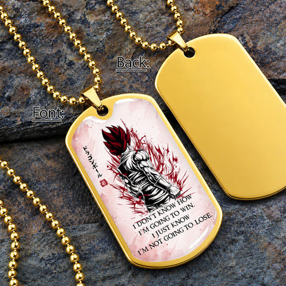 Custom Dragon Ball Saiyan God Vegito Dog Tag Necklace - Motivational Quote "I'm Not Going To Lose" Stainless Steel Pendant - Anime Gift for DBZ Fans - DRDL058