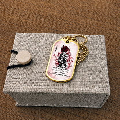 Custom Dragon Ball Saiyan God Vegito Dog Tag Necklace - Motivational Quote "I'm Not Going To Lose" Stainless Steel Pendant - Anime Gift for DBZ Fans - DRDL058