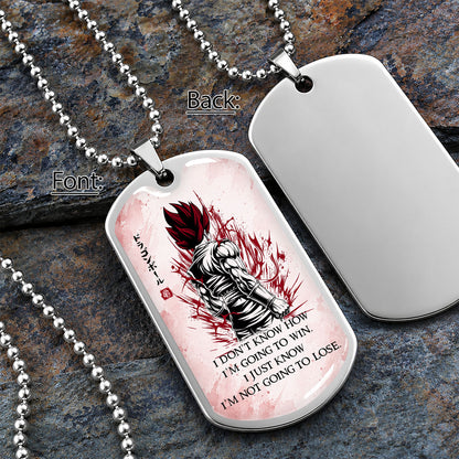 Custom Dragon Ball Saiyan God Vegito Dog Tag Necklace - Motivational Quote "I'm Not Going To Lose" Stainless Steel Pendant - Anime Gift for DBZ Fans - DRDL058