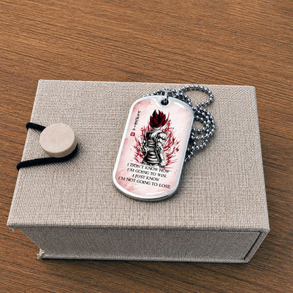 Custom Dragon Ball Saiyan God Vegito Dog Tag Necklace - Motivational Quote "I'm Not Going To Lose" Stainless Steel Pendant - Anime Gift for DBZ Fans - DRDL058