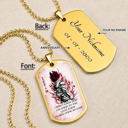Custom Dragon Ball Saiyan God Vegito Dog Tag Necklace - Motivational Quote "I'm Not Going To Lose" Stainless Steel Pendant - Anime Gift for DBZ Fans - DRDL058