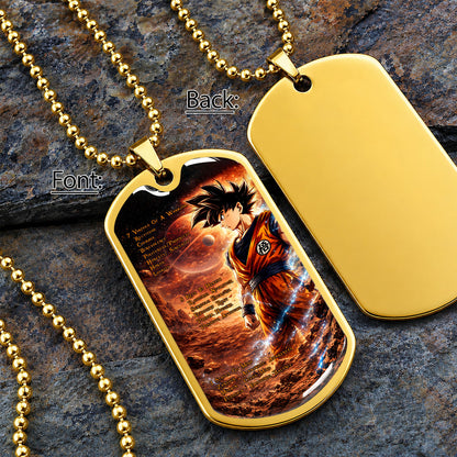 Custom Dragon Ball Goku Dog Tag Necklace - Motivational Quote “7 Virtues of a Warrior & 5 Keys to Health” Stainless Steel Pendant - Gift for DBZ Fans - DRDL080
