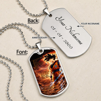 Custom Dragon Ball Goku Dog Tag Necklace - Motivational Quote “7 Virtues of a Warrior & 5 Keys to Health” Stainless Steel Pendant - Gift for DBZ Fans - DRDL080