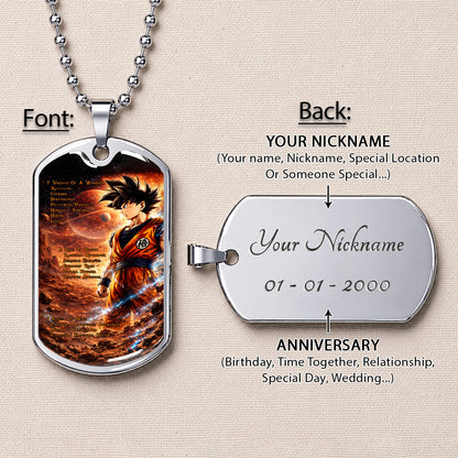 Custom Dragon Ball Goku Dog Tag Necklace - Motivational Quote “7 Virtues of a Warrior & 5 Keys to Health” Stainless Steel Pendant - Gift for DBZ Fans - DRDL080