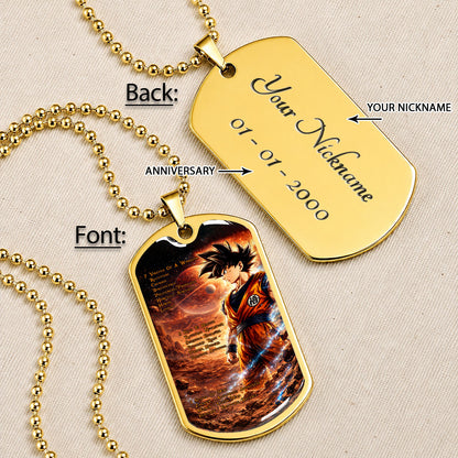 Custom Dragon Ball Goku Dog Tag Necklace - Motivational Quote “7 Virtues of a Warrior & 5 Keys to Health” Stainless Steel Pendant - Gift for DBZ Fans - DRDL080