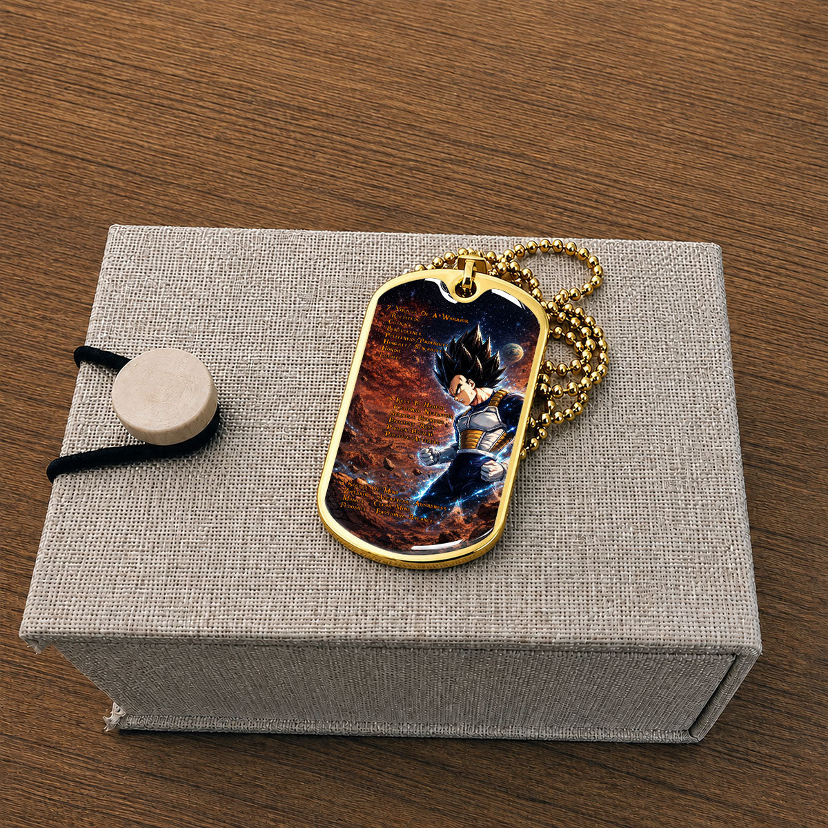 Custom Dragon Ball Vegeta Dog Tag Necklace - Motivational Quote “7 Virtues of a Warrior & 5 Keys to Health” Stainless Steel Pendant - Gift for DBZ Fans - DRDL081