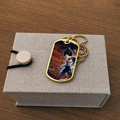 Custom Dragon Ball Vegeta Dog Tag Necklace - Motivational Quote “7 Virtues of a Warrior & 5 Keys to Health” Stainless Steel Pendant - Gift for DBZ Fans - DRDL081