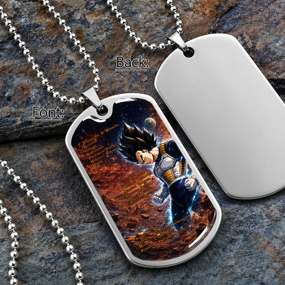 Custom Dragon Ball Vegeta Dog Tag Necklace - Motivational Quote “7 Virtues of a Warrior & 5 Keys to Health” Stainless Steel Pendant - Gift for DBZ Fans - DRDL081