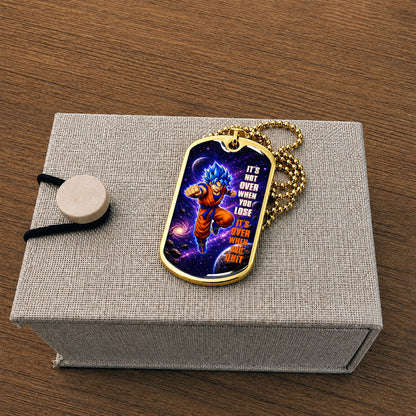 Custom Dragon Ball Saiyan Blue Vegeta Dog Tag Necklace - Motivational Quote “It's Not Over When You Lose” Stainless Steel Pendant - Gift for DBZ Fans - DRDL084