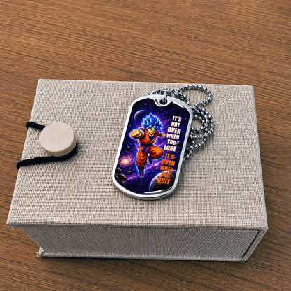 Custom Dragon Ball Saiyan Blue Vegeta Dog Tag Necklace - Motivational Quote “It's Not Over When You Lose” Stainless Steel Pendant - Gift for DBZ Fans - DRDL084