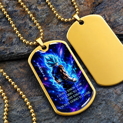 Custom Dragon Ball Saiyan Blue Vegito Dog Tag Necklace - Motivational Quote "I'm Not Going To Lose" Stainless Steel Pendant - Anime Gift for DBZ Fans - DRDL098