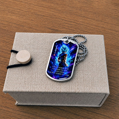 Custom Dragon Ball Saiyan Blue Vegito Dog Tag Necklace - Motivational Quote "I'm Not Going To Lose" Stainless Steel Pendant - Anime Gift for DBZ Fans - DRDL098