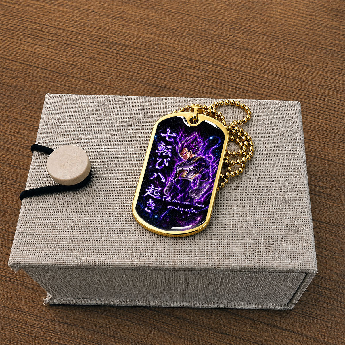 Custom Dragon Ball Ultra Ego Vegeta Dog Tag Necklace - Fall Down Seven Times Stand Up Eight” Stainless Steel Pendant - Anime Gift for DBZ Fans - DRDL106