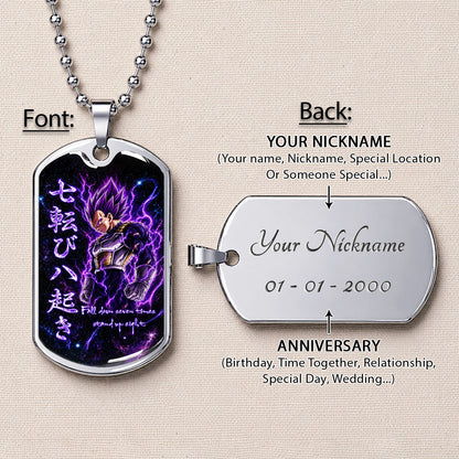 Custom Dragon Ball Ultra Ego Vegeta Dog Tag Necklace - Fall Down Seven Times Stand Up Eight” Stainless Steel Pendant - Anime Gift for DBZ Fans - DRDL106