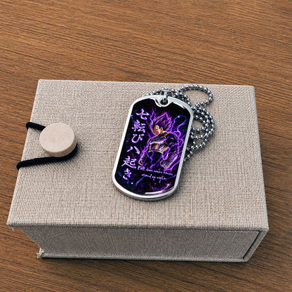 Custom Dragon Ball Ultra Ego Vegeta Dog Tag Necklace - Fall Down Seven Times Stand Up Eight” Stainless Steel Pendant - Anime Gift for DBZ Fans - DRDL106