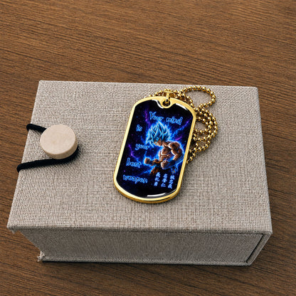Custom Dragon Ball Super Saiyan Blue Goku Dog Tag Necklace - “Your Mind Is Your Best Weapon” Stainless Steel Pendant - Motivational Gift for DBZ Fans - DRDL108