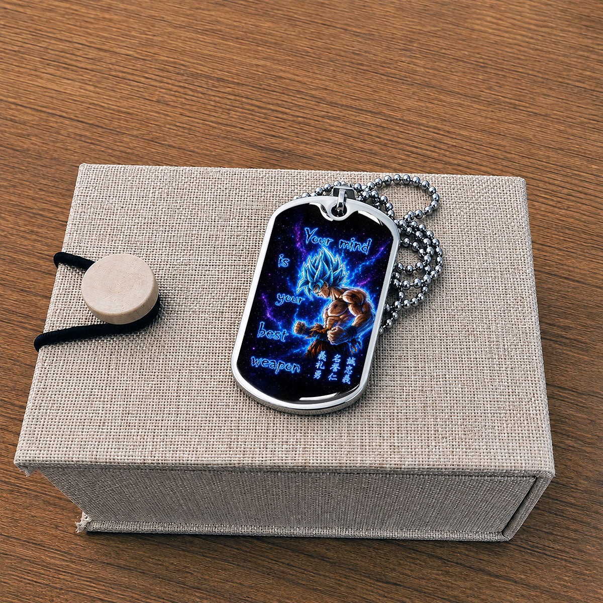 Custom Dragon Ball Super Saiyan Blue Goku Dog Tag Necklace - “Your Mind Is Your Best Weapon” Stainless Steel Pendant - Motivational Gift for DBZ Fans - DRDL108