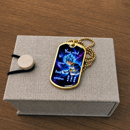 Custom Dragon Ball Super Saiyan Blue Vegeta Dog Tag Necklace - “Your Mind Is Your Best Weapon” Stainless Steel Pendant - Motivational Gift for DBZ Fans - DRDL109