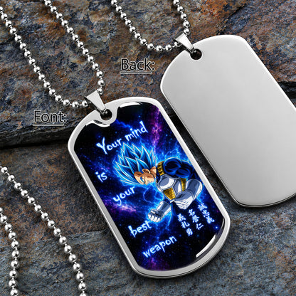 Custom Dragon Ball Super Saiyan Blue Vegeta Dog Tag Necklace - “Your Mind Is Your Best Weapon” Stainless Steel Pendant - Motivational Gift for DBZ Fans - DRDL109