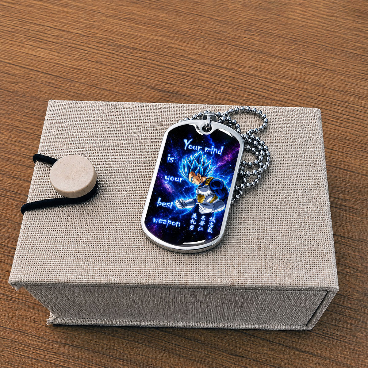 Custom Dragon Ball Super Saiyan Blue Vegeta Dog Tag Necklace - “Your Mind Is Your Best Weapon” Stainless Steel Pendant - Motivational Gift for DBZ Fans - DRDL109