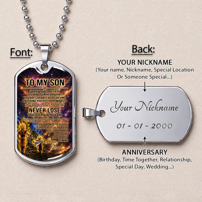 Personalized Dragon Ball Goku & Gohan Dog Tag Necklace - "To My Son From Dad" Stainless Steel Pendant - Meaningful Anime Gift for DBZ Fans - DRDL113