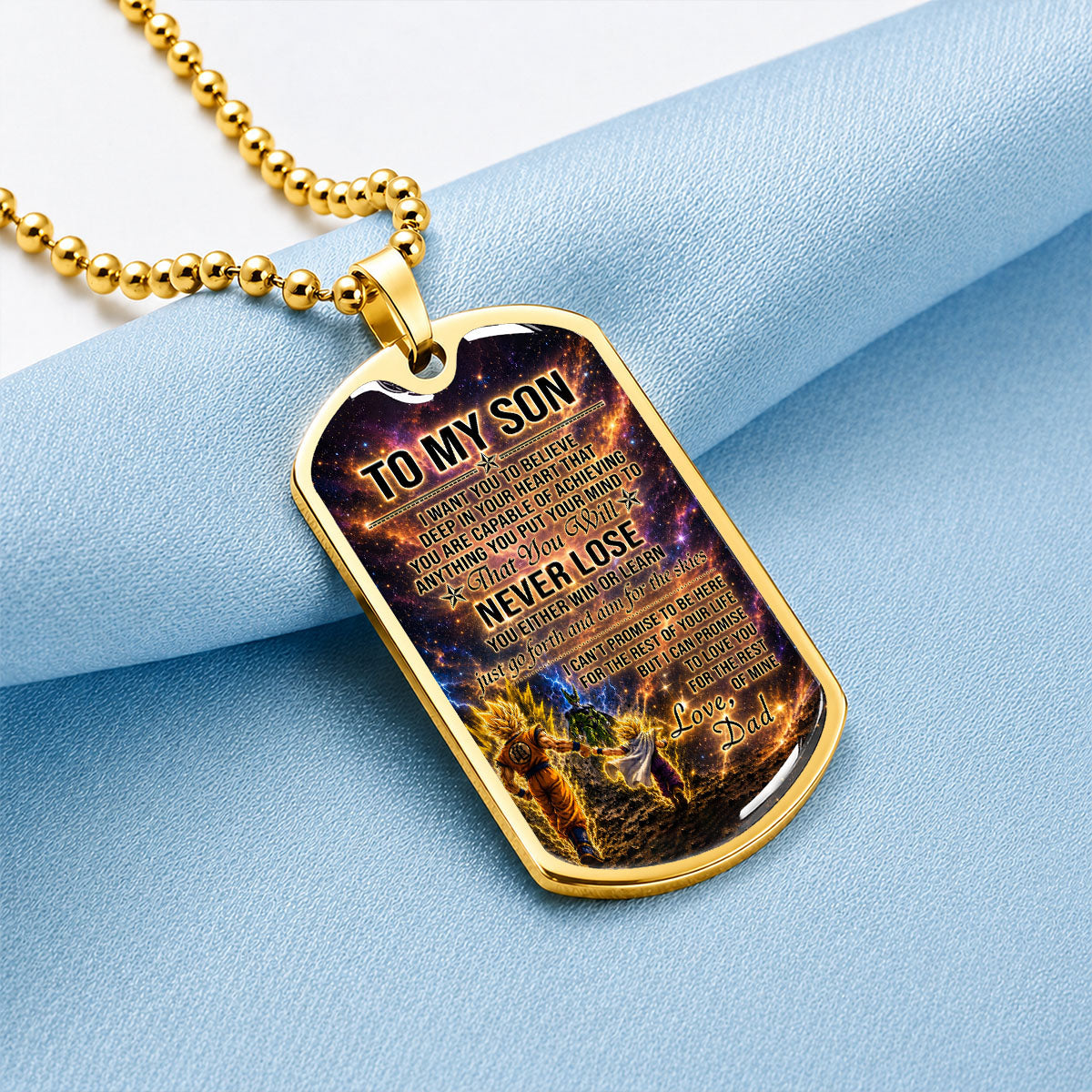 Personalized Dragon Ball Goku & Gohan Dog Tag Necklace - "To My Son From Dad" Stainless Steel Pendant - Meaningful Anime Gift for DBZ Fans - DRDL113