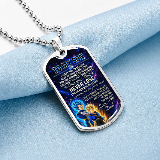 Personalized Dragon Ball Vegeta & Trunks Dog Tag Necklace - "To My Son From Dad" Stainless Steel Pendant - Meaningful Anime Gift for DBZ Fans - DRDL114