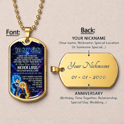 Personalized Dragon Ball Vegeta & Trunks Dog Tag Necklace - "To My Son From Dad" Stainless Steel Pendant - Meaningful Anime Gift for DBZ Fans - DRDL114
