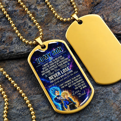 Personalized Dragon Ball Vegeta & Trunks Dog Tag Necklace - "To My Son From Dad" Stainless Steel Pendant - Meaningful Anime Gift for DBZ Fans - DRDL114