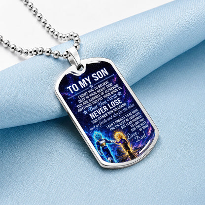 Personalized Dragon Ball Vegeta & Trunks Dog Tag Necklace - "To My Son From Dad" Stainless Steel Pendant - Meaningful Anime Gift for DBZ Fans - DRDL115