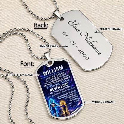 Personalized Dragon Ball Vegeta & Trunks Dog Tag Necklace - "To My Son From Dad" Stainless Steel Pendant - Meaningful Anime Gift for DBZ Fans - DRDL115