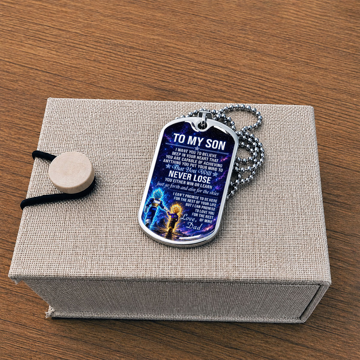 Personalized Dragon Ball Vegeta & Trunks Dog Tag Necklace - "To My Son From Dad" Stainless Steel Pendant - Meaningful Anime Gift for DBZ Fans - DRDL115