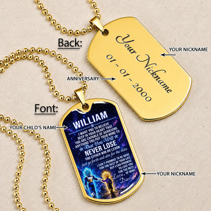 Personalized Dragon Ball Vegeta & Trunks Dog Tag Necklace - "To My Son From Dad" Stainless Steel Pendant - Meaningful Anime Gift for DBZ Fans - DRDL115