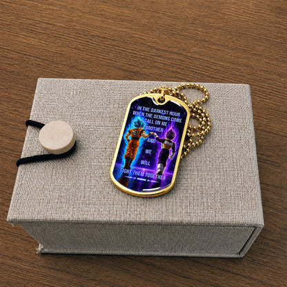Custom Dragon Ball Goku & Vegeta Brother Dog Tag Necklace - Motivational Quote "Call On Me Brother"  Stainless Steel Pendant - Anime Gift for DBZ Fans - DRDL116