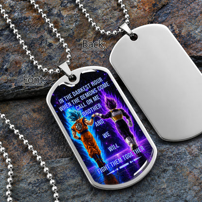 Custom Dragon Ball Goku & Vegeta Brother Dog Tag Necklace - Motivational Quote "Call On Me Brother"  Stainless Steel Pendant - Anime Gift for DBZ Fans - DRDL116