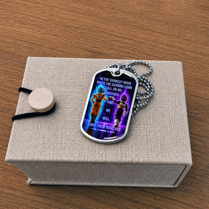 Custom Dragon Ball Goku & Vegeta Brother Dog Tag Necklace - Motivational Quote "Call On Me Brother"  Stainless Steel Pendant - Anime Gift for DBZ Fans - DRDL116